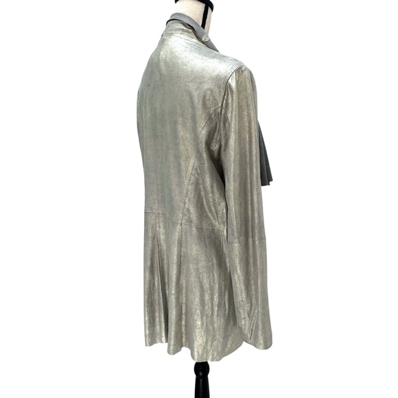 CATHERINE MALANDRINO SILVER METALLIC DRAPED NECKLINE OPEN LEATHER JACKET - NWT - Picture 5 of 13